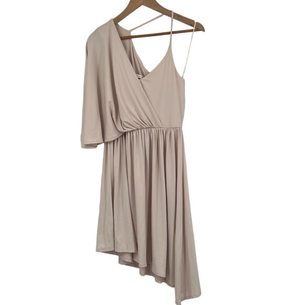 Susana Monaco Asymmetrical Knee Length‎ Bone Cream V Neck Drape Dress S